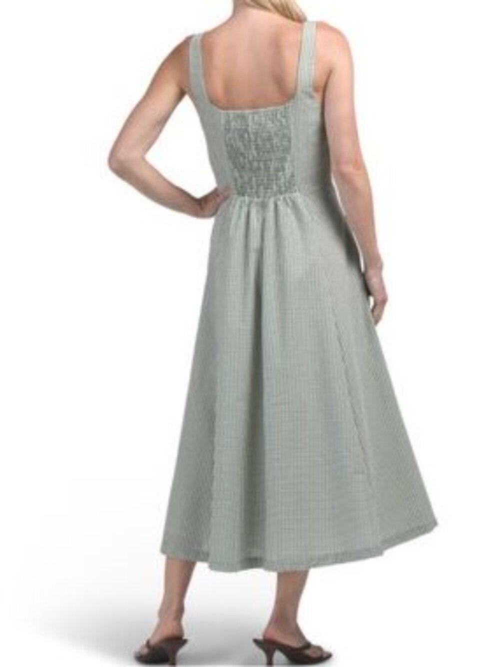 J JOIE Sleeveless Green Gingham Midi Dress - Picture 2 of 2